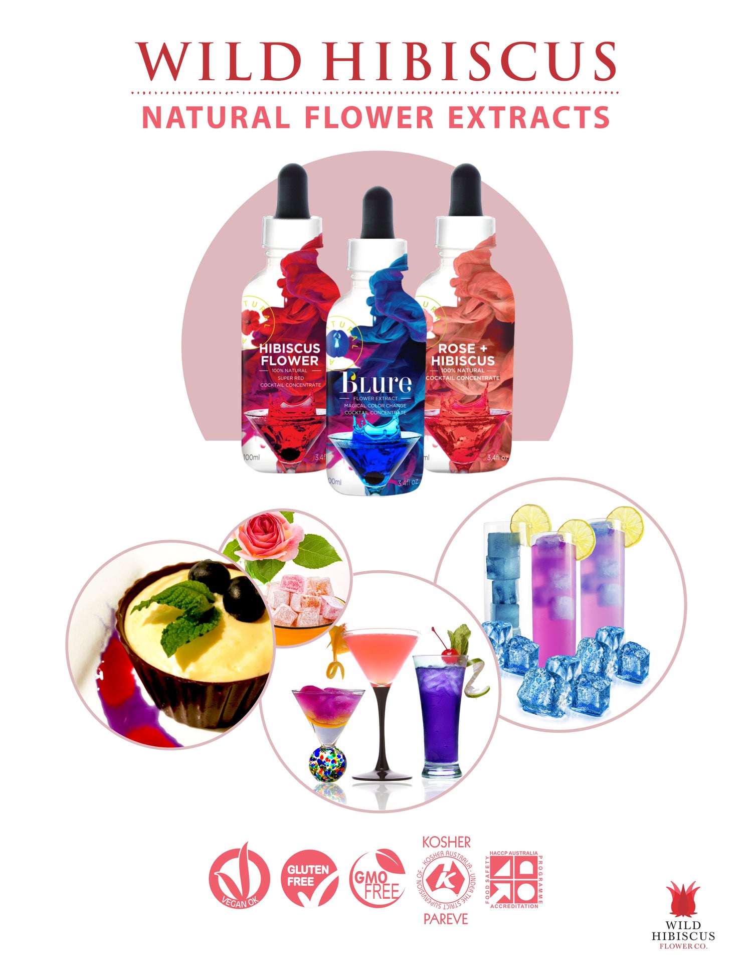 Wild Hibiscus, Rose & Hibiscus and b'Lure Butterfly Pea Flower
